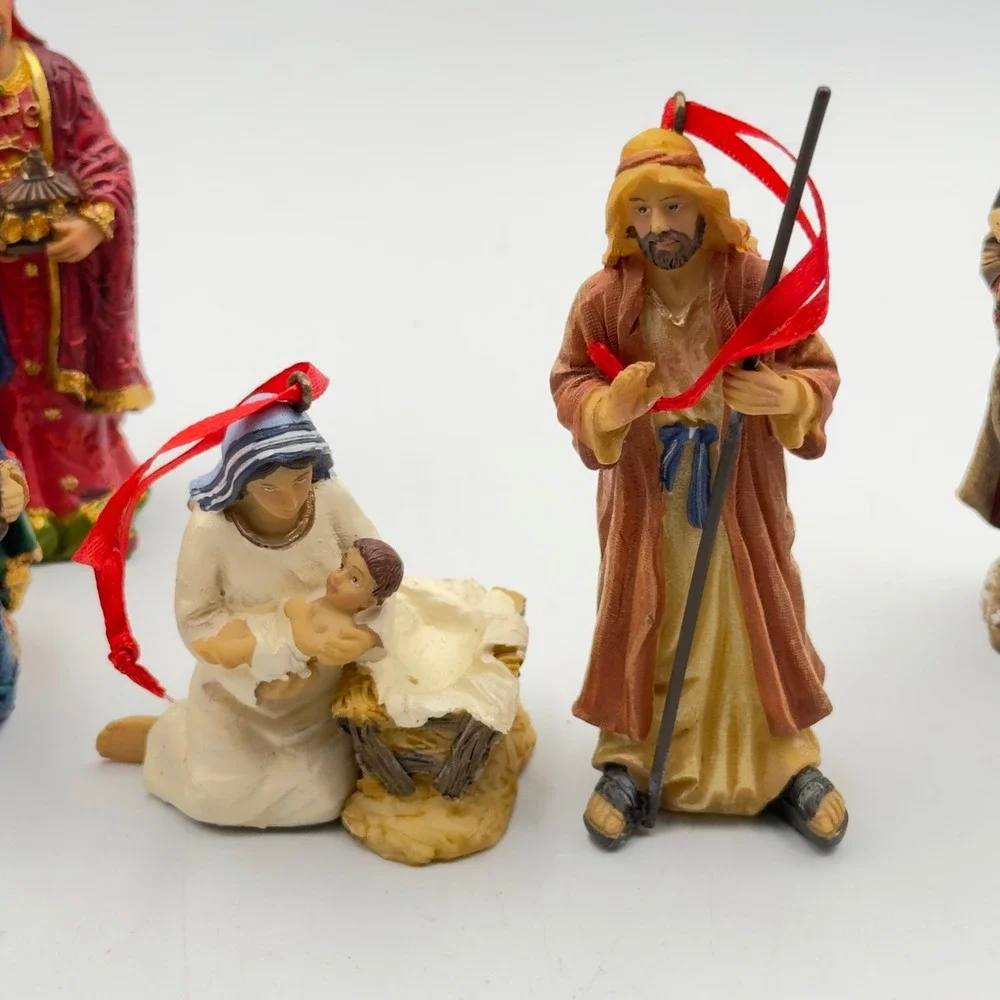 Resin 9 Piece Nativity Scene Christmas Ornament Set Holy Family Wise Men Animals